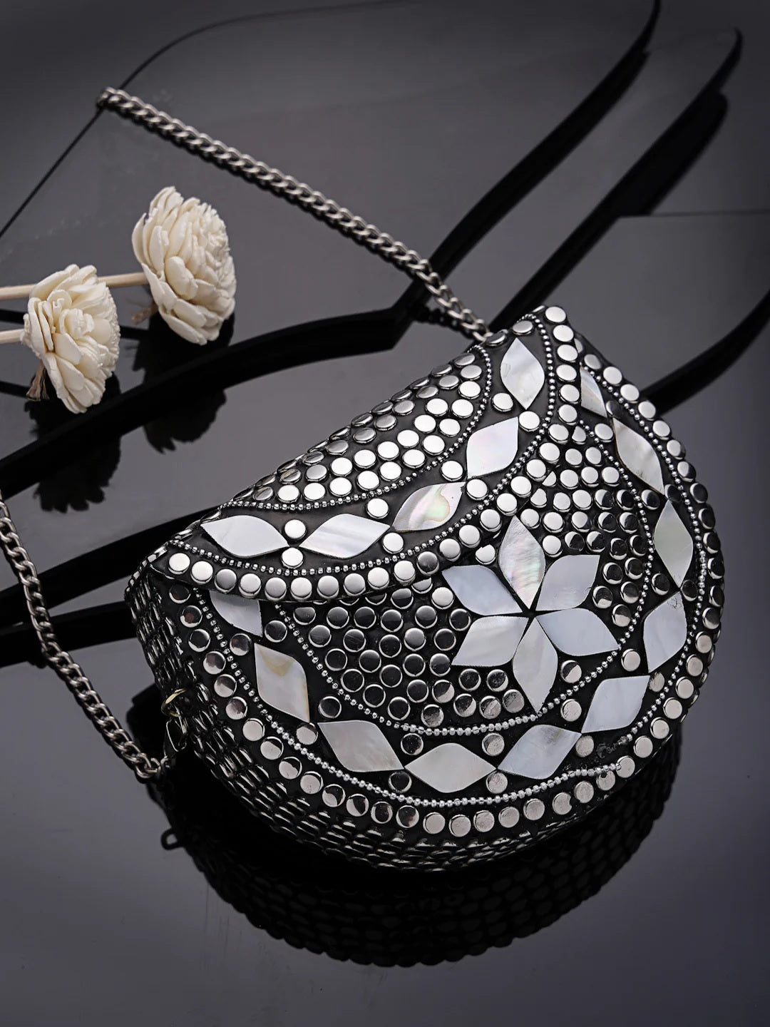 Mosaic Mosaic Embellished Metal Clutch