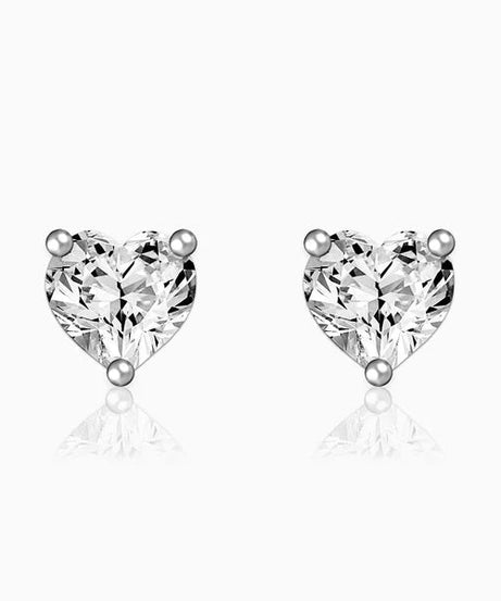 Silver Solitaire Heart Studs