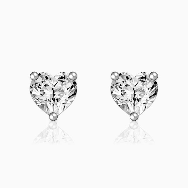 Silver Solitaire Heart Studs