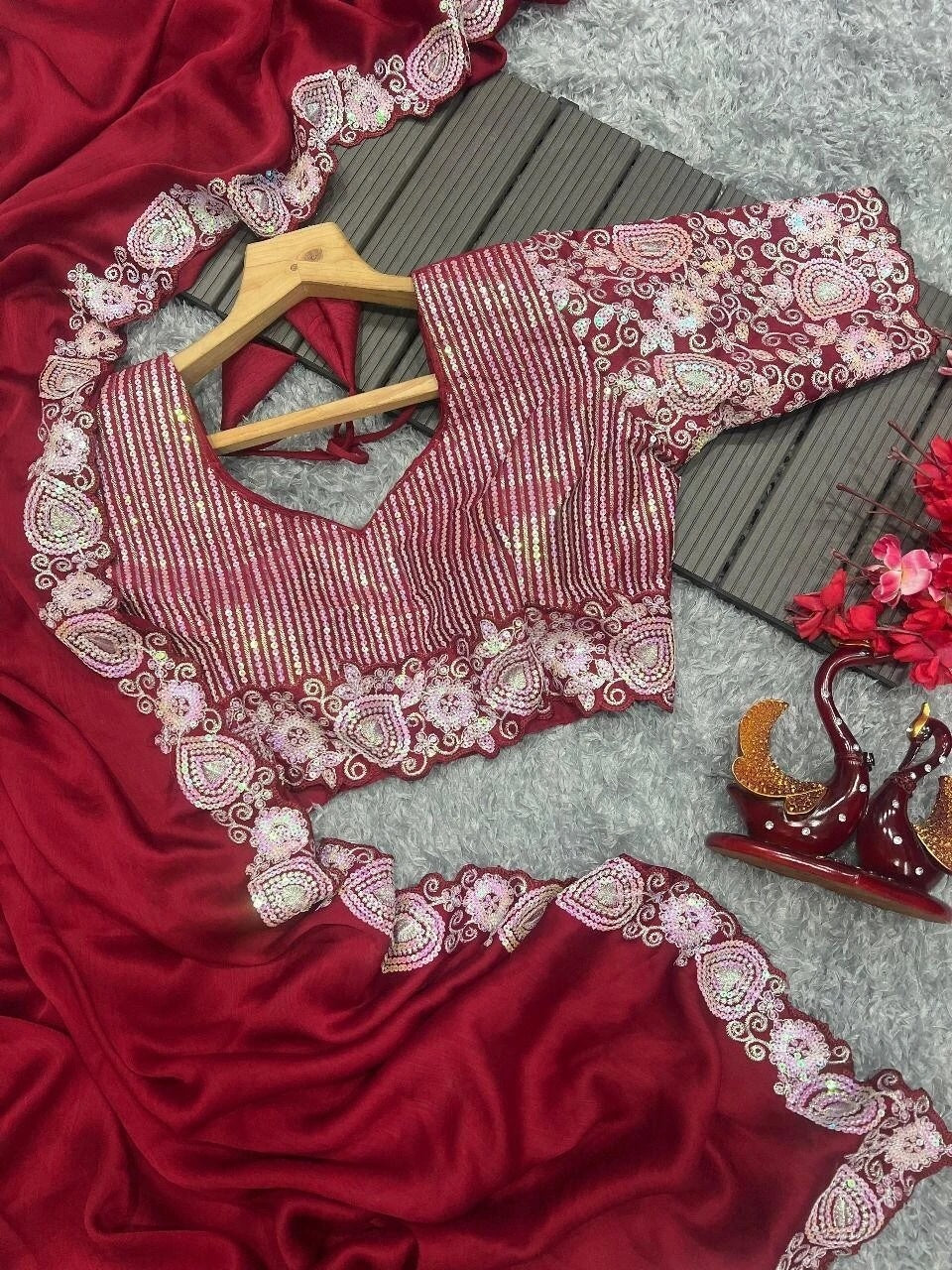 Soft Rangoli Silk With Embroidery,Sequence Work Wedding Party Wear Saree With Blouse11-KK