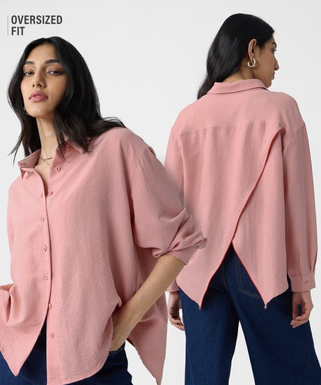 Textured Shirt  Rose Pink Women Boyfriend Shirts