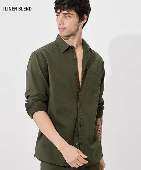 Dark Sage Cotton Linen Shirts