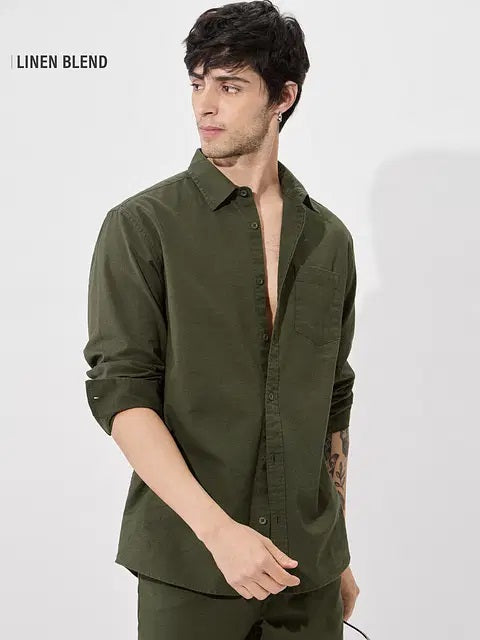 Dark Sage Cotton Linen Shirts