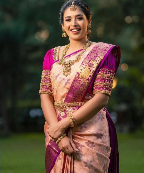 Women's Bollywood Wedding Wear Banarasi Soft Silk Exclusive Saree & Blouse