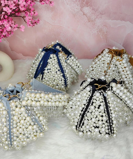 Pearl Embellished Lotus Potli Bag