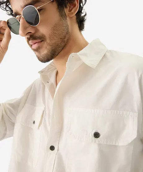 Solids Off White Men Utility Shirts