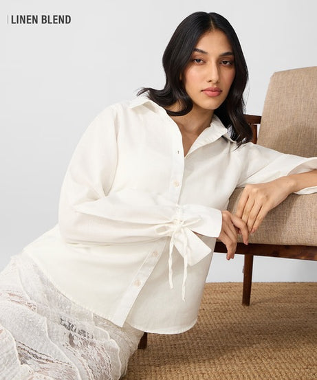 Ivory Cotton Linen Women Shirts