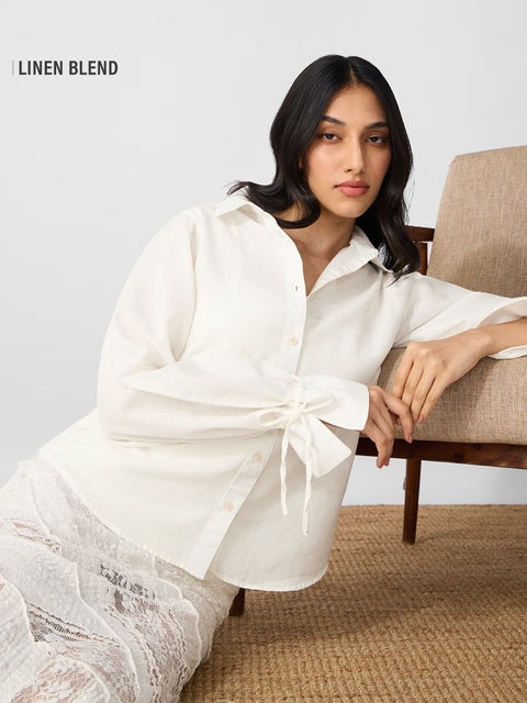 Ivory Cotton Linen Women Shirts