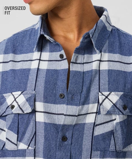 Plaid Blue, White Men Utility Shirts