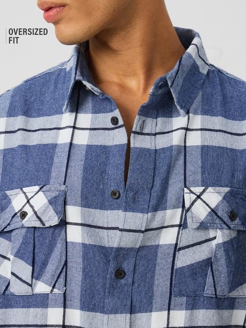 Plaid Blue, White Men Utility Shirts