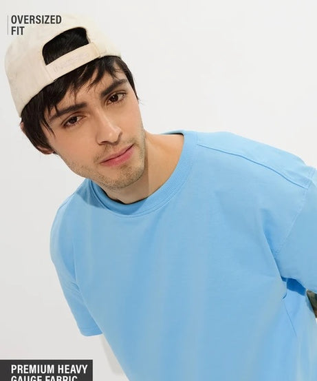 Solids Sea Blue Oversized T-Shirts
