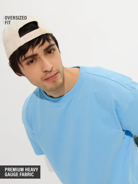 Solids Sea Blue Oversized T-Shirts