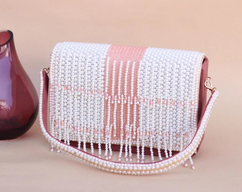 Pearl And Beads Work Clutch
