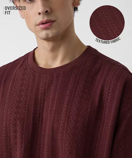 Textured Jacquard Burgundy Oversized T-Shirts