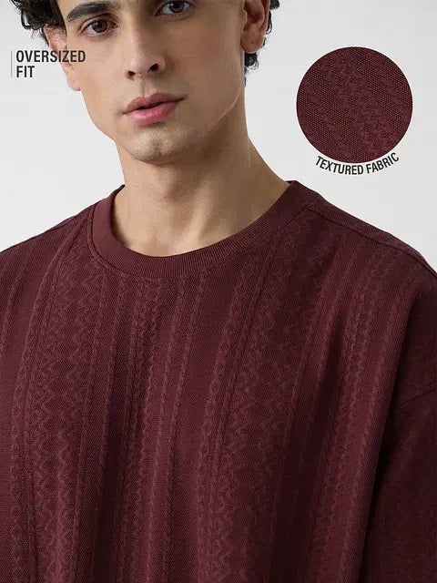 Textured Jacquard Burgundy Oversized T-Shirts