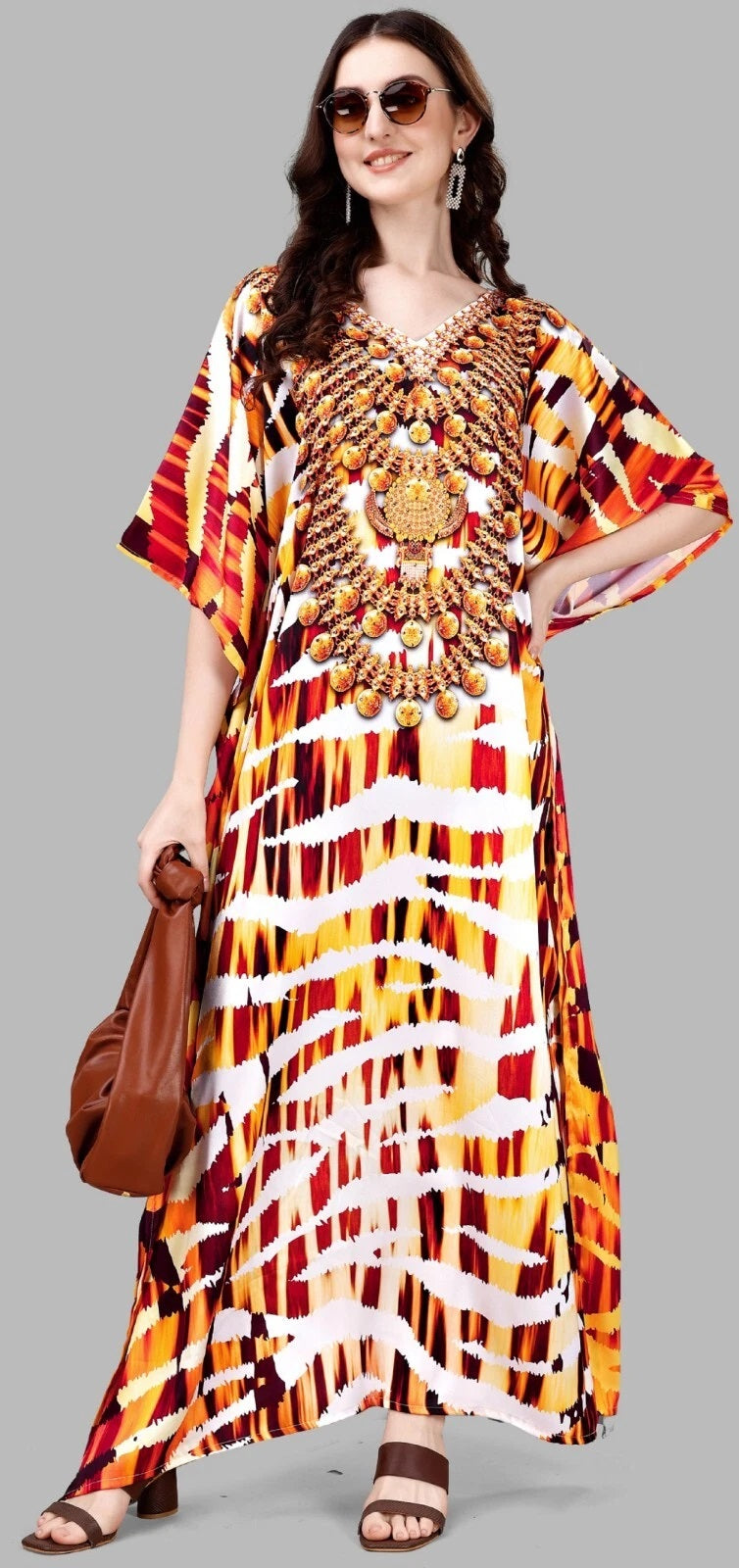 Kaftan Dress For Women V-Neck Long Maxi Style Dress For Ladies