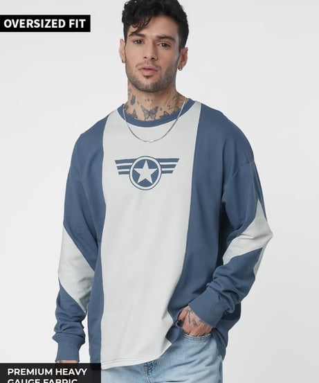 Captain America Colourblock Oversized Full Sleeve T-Shirts