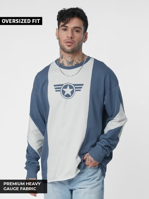 Captain America Colourblock Oversized Full Sleeve T-Shirts