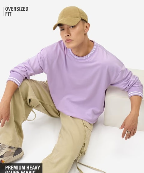 Solids Pale Purple Oversized Full Sleeve T-Shirts