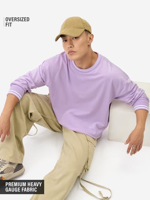 Solids Pale Purple Oversized Full Sleeve T-Shirts