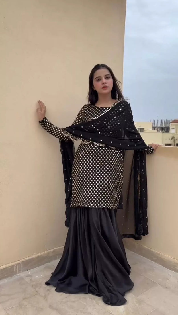 Georgette With Sequence Work  Pakistani Top Sharara Dupatta