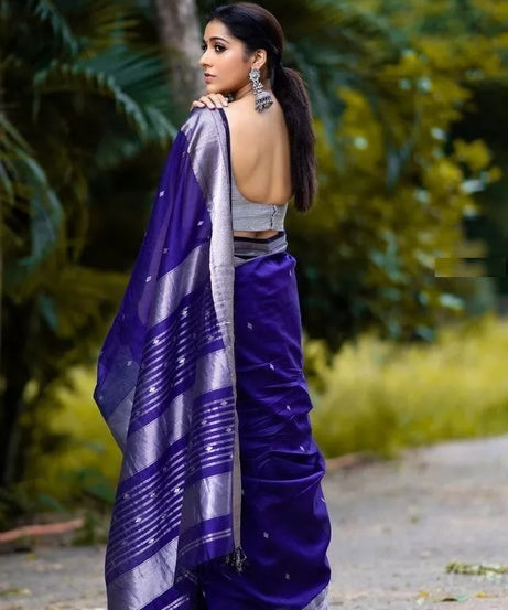 Purple Indian Beautiful Banarasi Soft Silk Saree With Blouse