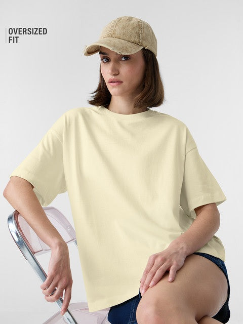 Solids: Off-White Women Oversized T-Shirts