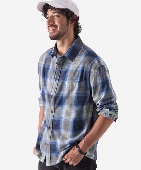 Plaid Blue & White Men Relaxed Shirts