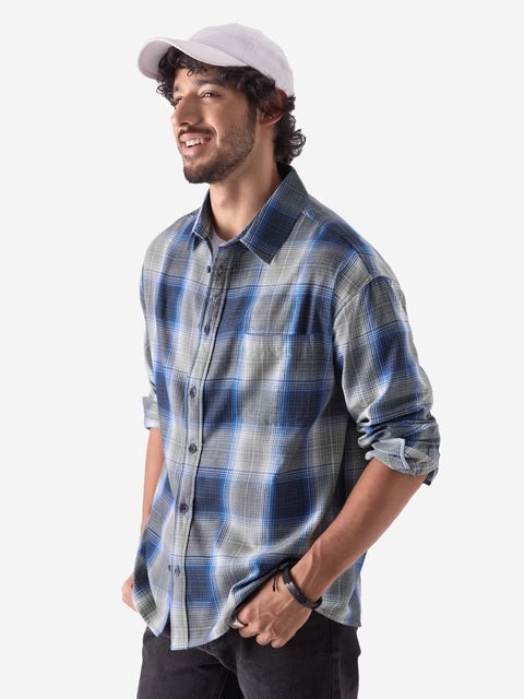 Plaid Blue & White Men Relaxed Shirts