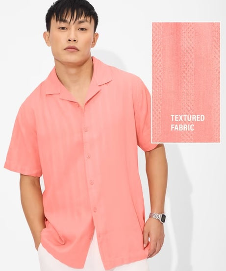 Solids Coral Men Textured Shirts
