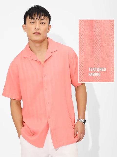 Solids Coral Men Textured Shirts
