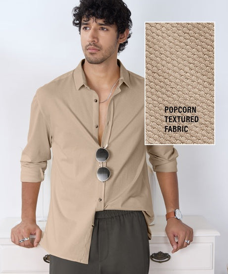 Textured Mudbrown Men Textured Shirts
