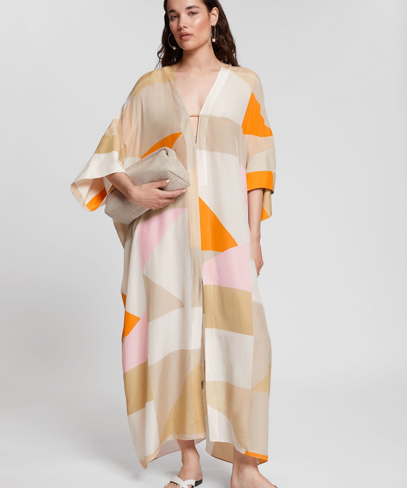 Soft Silk Crepe Digital Printed  Beach Wear Women's Long Kaftan