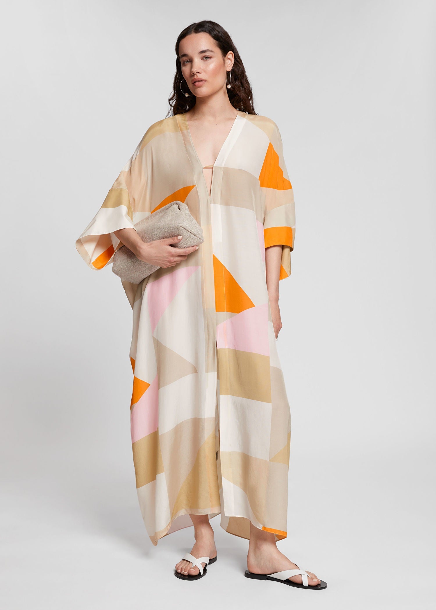 Soft Silk Crepe Digital Printed  Beach Wear Women's Long Kaftan