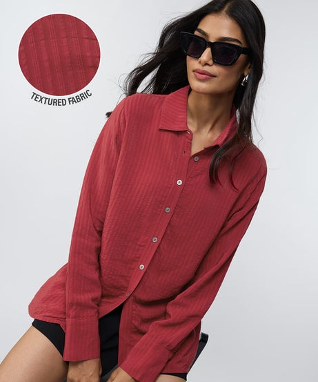 Red Side Rouching Shirt Women Shirts