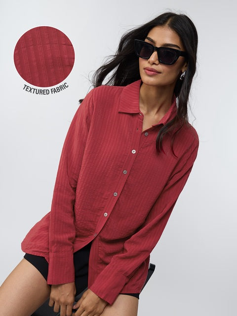Red Side Rouching Shirt Women Shirts