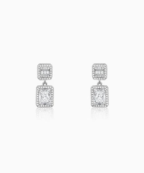 Silver Zircon Bold Baguette Earrings