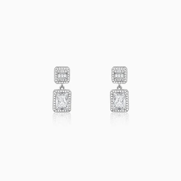 Silver Zircon Bold Baguette Earrings