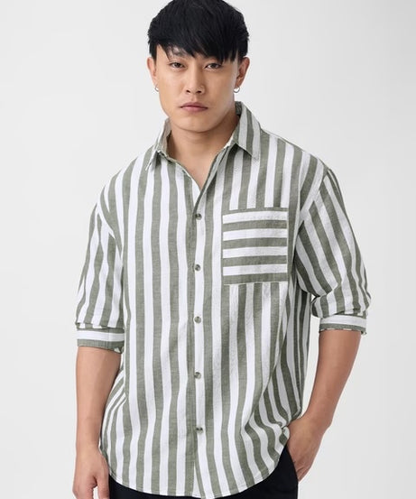 Ashen Cotton Linen Stripes Shirts