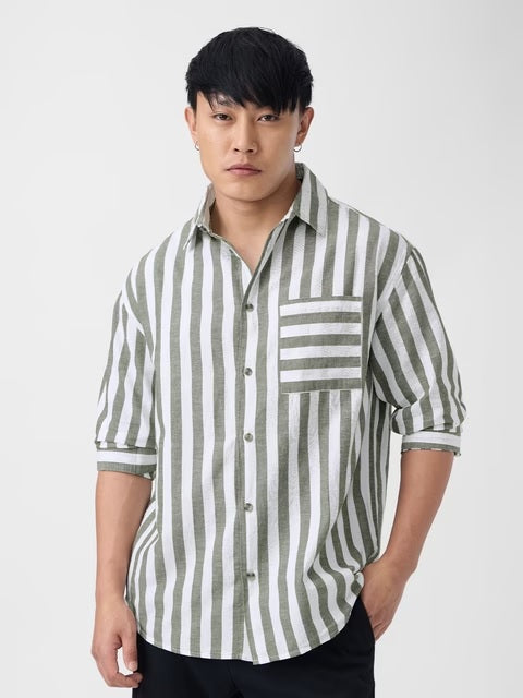 Ashen Cotton Linen Stripes Shirts