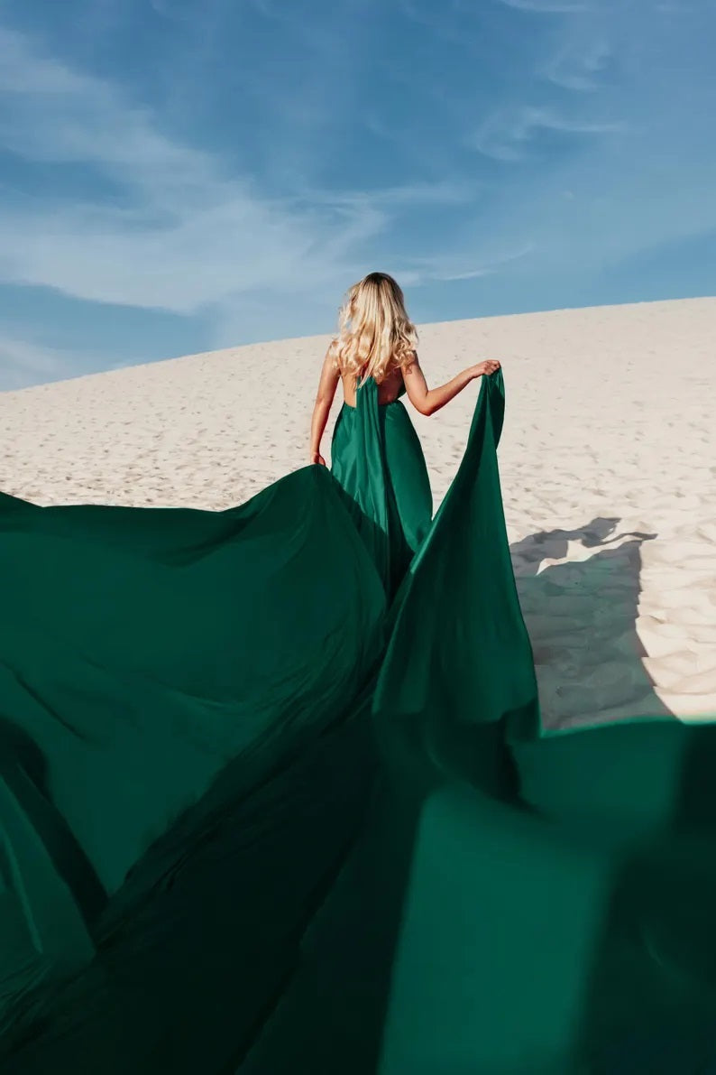 Long Flowy Dresses For Photography Emerald Flying Dress