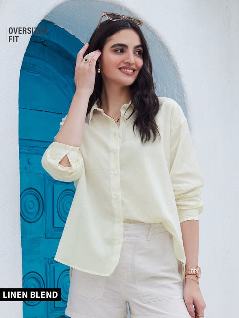 Cotton Linen Off White Women Boyfriend Shirts