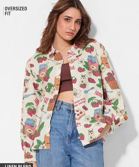 Cotton Linen Strawberry Women Boyfriend Shirts