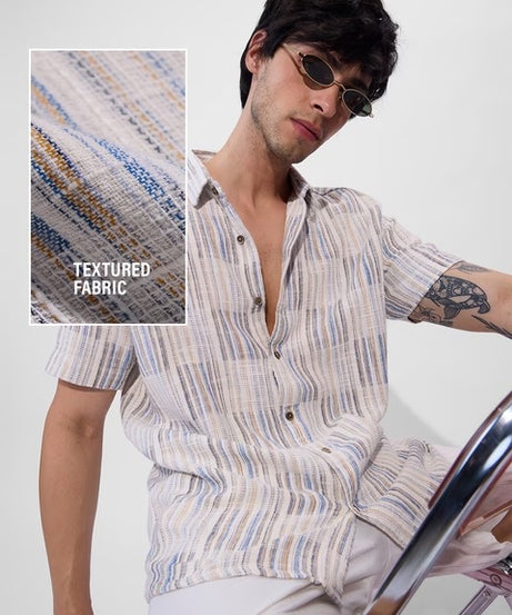 Textured Azure Dunes Men Textured Shirts
