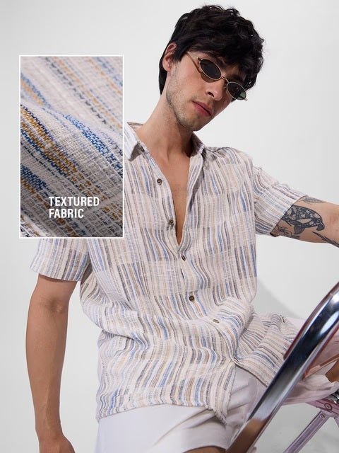 Textured Azure Dunes Men Textured Shirts