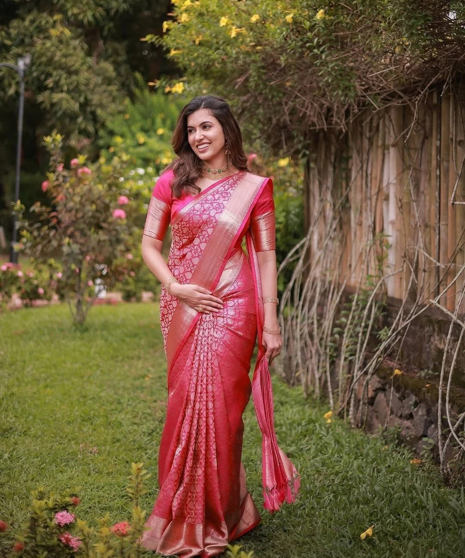 Traditional Banarasi Soft Silk, Wedding Wear Designer Sari & Blouse