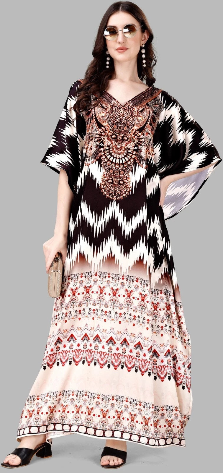 Women's Long V- Neck Batwing Sleeve Kaftan Dress