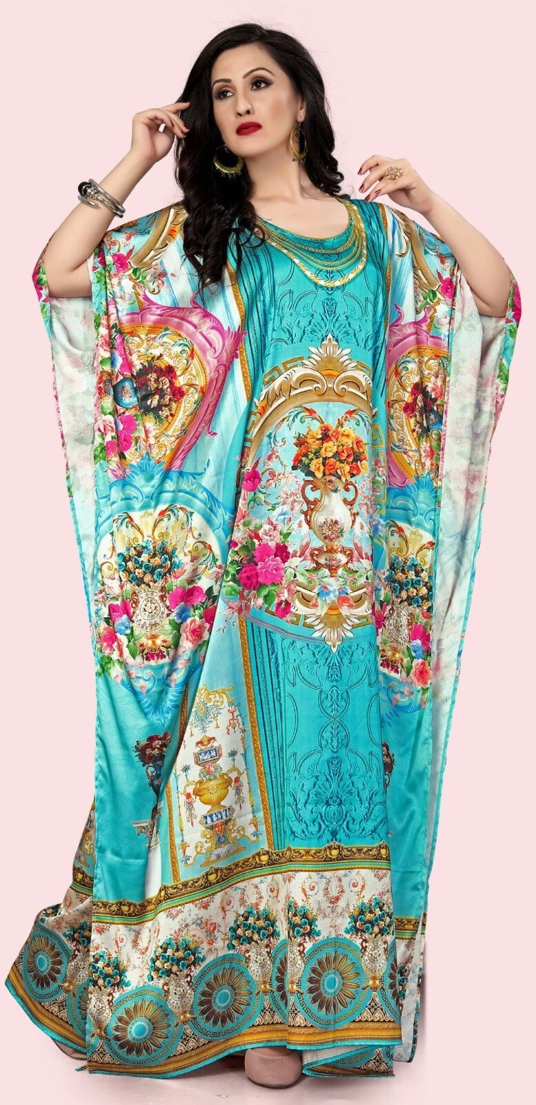 Women Plus Size Smoth Satin Kaftan Maxi Beach Dress
