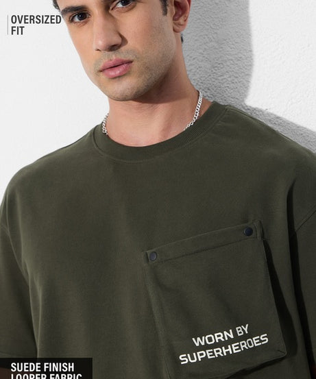 Utility Olive Green Oversized T-Shirts