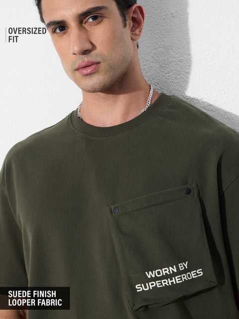 Utility Olive Green Oversized T-Shirts